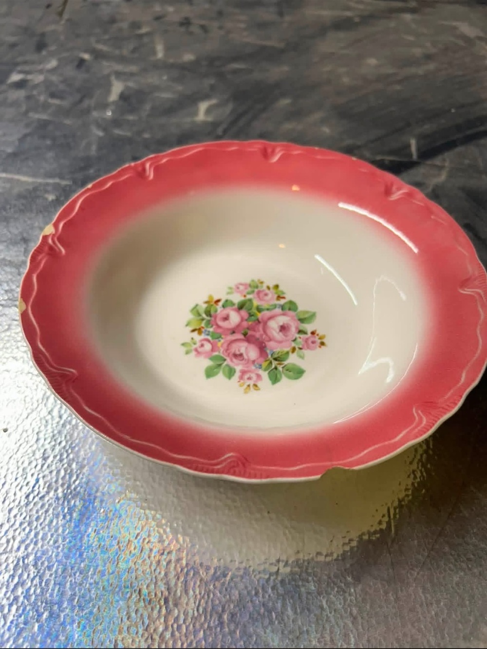 Pink Floral Rim Porcelain Serving Bowl